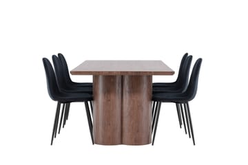 Spisegruppe Venture Home Olivia spisegruppe 210 cm rektangulær med 6 Polar-stoler Mocca/Svart/Svart - Møbler - Bord - Spisegruppe
