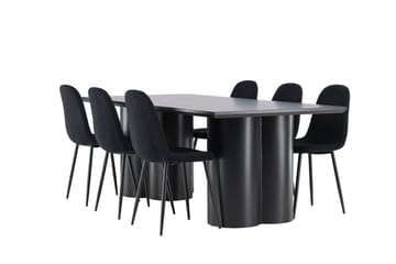 Spisegruppe Venture Home Olivia spisegruppe 210 cm rektangulær med 6 Polar-stoler Svart/Svart/Svart - Møbler - Bord - Spisegruppe