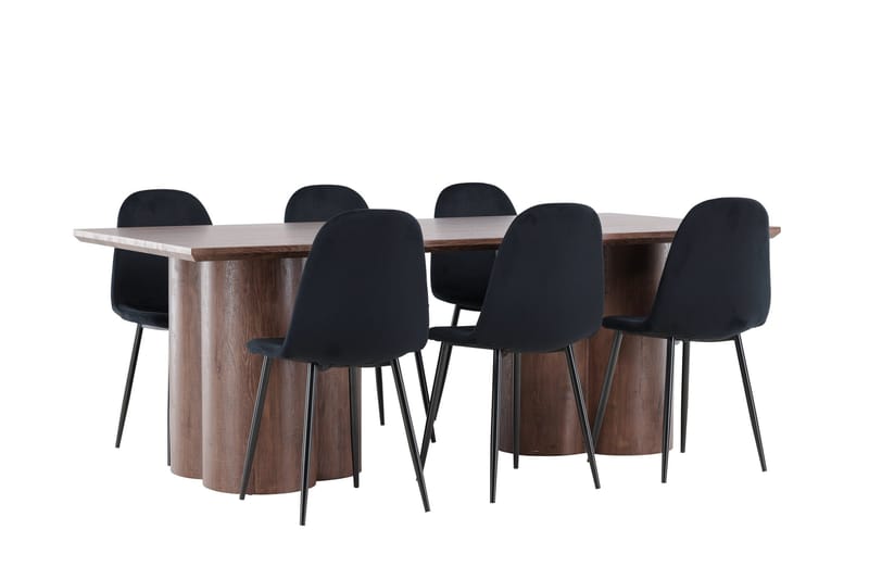 Spisegruppe Venture Home Olivia spisegruppe 210 cm rektangulær med 6 Polar-stoler Mocca/Svart/Svart - Møbler - Bord - Spisegruppe