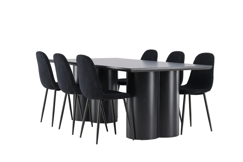 Spisegruppe Venture Home Olivia spisegruppe 210 cm rektangulær med 6 Polar-stoler Svart/Svart/Svart