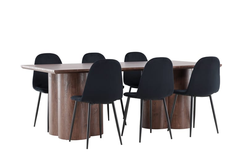 Spisegruppe Venture Home Olivia spisegruppe 210 cm rektangulær med 6 Polar-stoler Mocca/Svart/Svart - Møbler - Bord - Spisegruppe