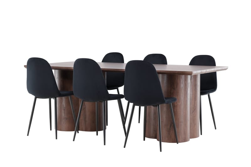 Spisegruppe Venture Home Olivia spisegruppe 210 cm rektangulær med 6 Polar-stoler Mocca/Svart/Svart - Møbler - Bord - Spisegruppe