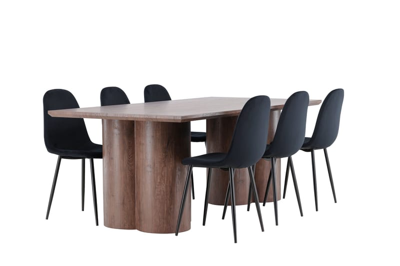 Spisegruppe Venture Home Olivia spisegruppe 210 cm rektangulær med 6 Polar-stoler Mocca/Svart/Svart - Møbler - Bord - Spisegruppe