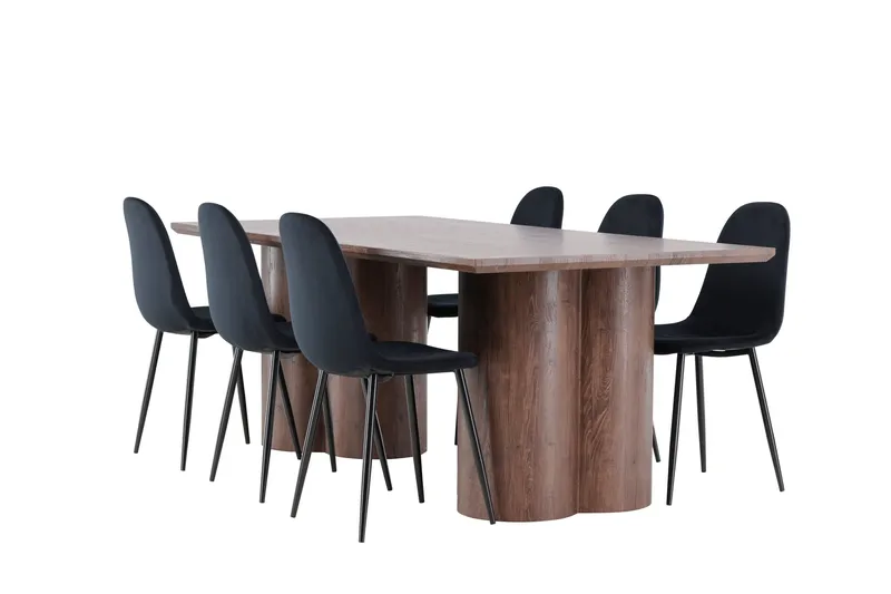 Spisegruppe Venture Home Olivia spisegruppe 210 cm rektangulær med 6 Polar-stoler Mocca/Svart/Svart
