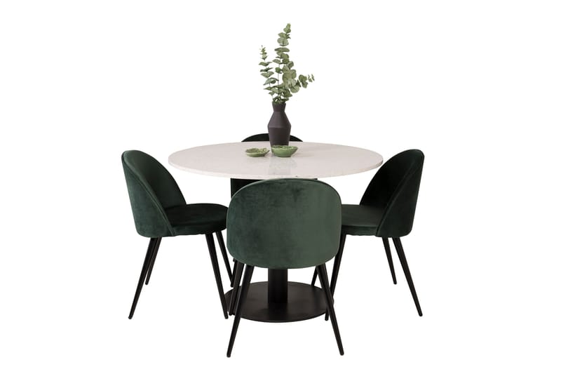 Spisegruppe Venture Home Razzia spisegruppe 106 cm rund med 4 Velvet-stoler Svart/Grønn - Møbler - Bord - Spisegruppe
