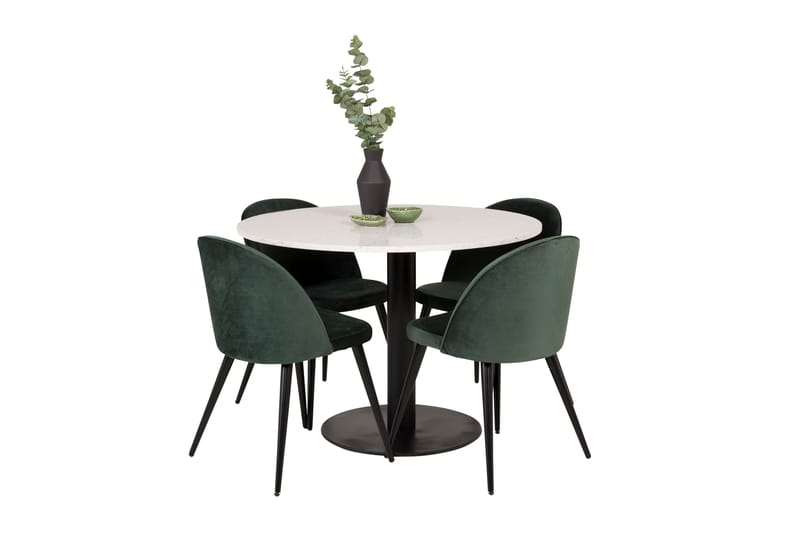 Spisegruppe Venture Home Razzia spisegruppe 106 cm rund med 4 Velvet-stoler Svart/Grønn - Møbler - Bord - Spisegruppe