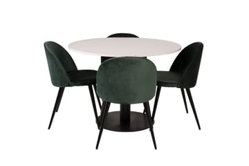 Spisegruppe Venture Home Razzia spisegruppe 106 cm rund med 4 Velvet-stoler Svart/Grønn - Møbler - Bord - Spisegruppe