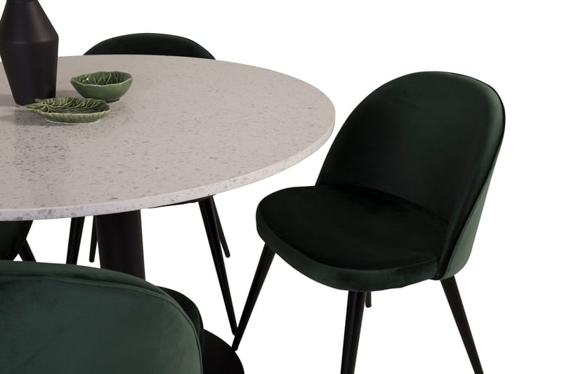 Spisegruppe Venture Home Razzia spisegruppe 106 cm rund med 4 Velvet-stoler Svart/Grønn - Møbler - Bord - Spisegruppe