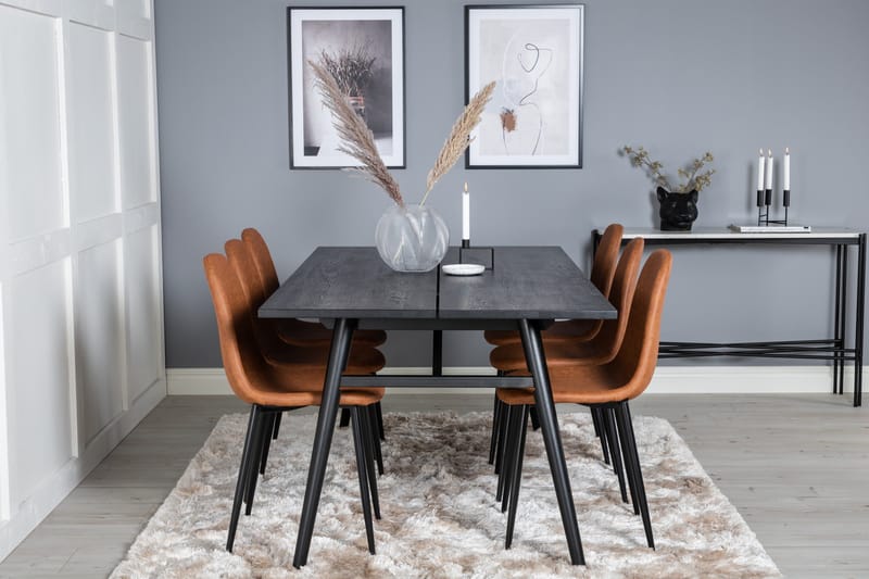 Spisegruppe Venture Home Sleek spisegruppe uttrekkbar 195 cm rektangulær med 6 Polar-stoler Svart/Brun - Møbler - Bord - Spisegruppe