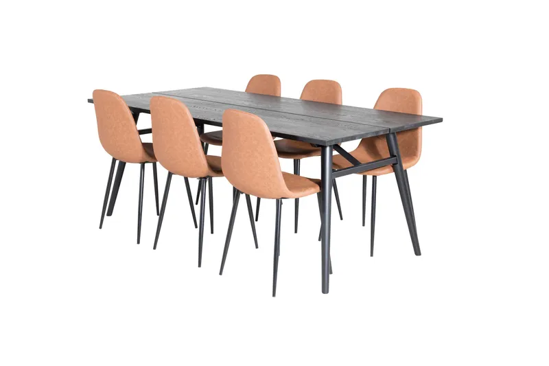 Spisegruppe Venture Home Sleek spisegruppe uttrekkbar 195 cm rektangulær med 6 Polar-stoler Svart/Brun - Møbler - Bord - Spisegruppe