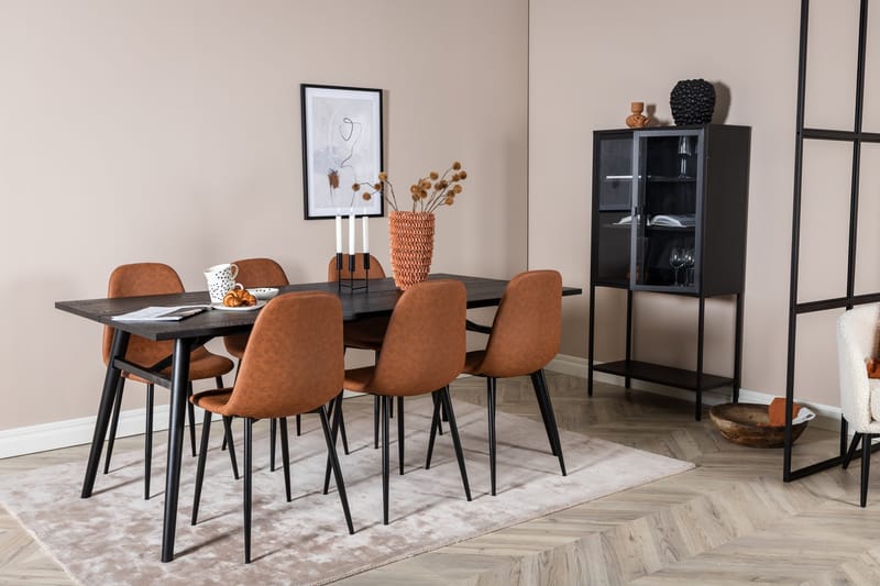 Spisegruppe Venture Home Sleek spisegruppe uttrekkbar 195 cm rektangulær med 6 Polar-stoler Svart/Brun - Møbler - Bord - Spisegruppe