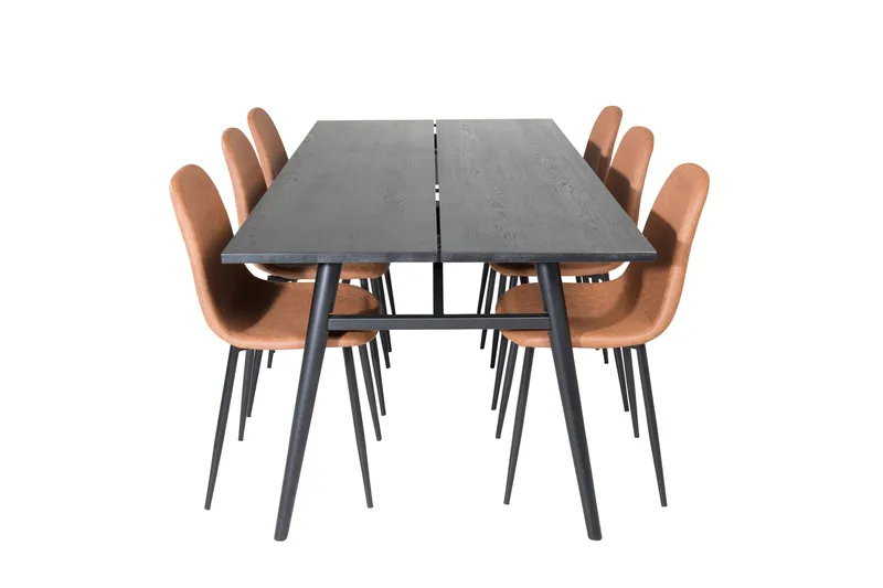 Spisegruppe Venture Home Sleek spisegruppe uttrekkbar 195 cm rektangulær med 6 Polar-stoler Svart/Brun