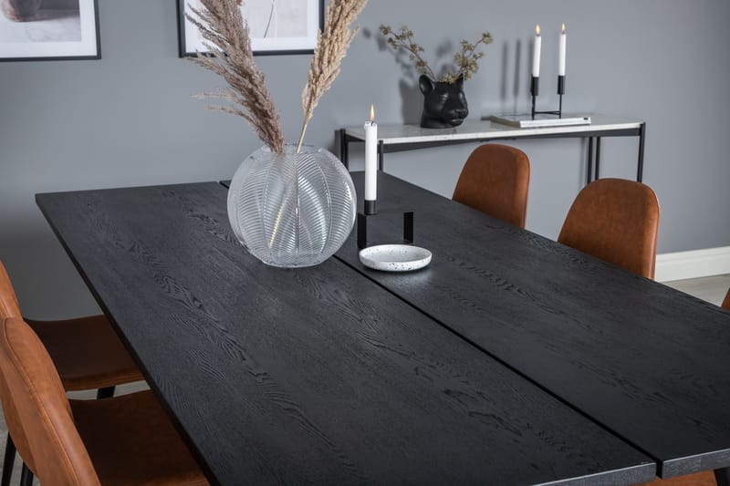 Spisegruppe Venture Home Sleek spisegruppe uttrekkbar 195 cm rektangulær med 6 Polar-stoler Svart/Brun - Møbler - Bord - Spisegruppe