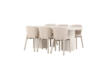 Spisegruppe Venture Home Spisegruppe Venture Home Narvik 100x200 cm beige med 6 stk Astoria-stoler beige Beige - Møbler - Bord - Spisegruppe