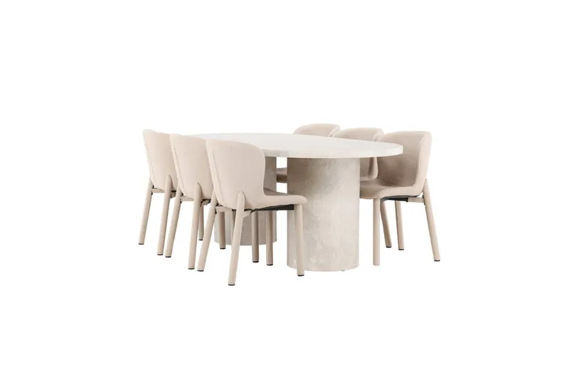 Spisegruppe Venture Home Spisegruppe Venture Home Narvik 100x200 cm beige med 6 stk Astoria-stoler beige Beige - Møbler - Bord - Spisegruppe