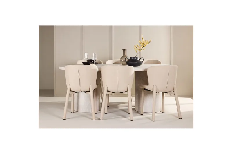 Spisegruppe Venture Home Spisegruppe Venture Home Narvik 100x200 cm beige med 6 stk Astoria-stoler beige Beige - Møbler - Bord - Spisegruppe