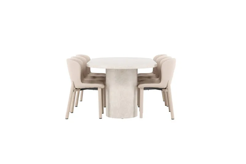 Spisegruppe Venture Home Spisegruppe Venture Home Narvik 100x200 cm beige med 6 stk Astoria-stoler beige Beige - Møbler - Bord - Spisegruppe