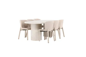 Spisegruppe Venture Home Spisegruppe Venture Home Narvik 100x200 cm beige med 6 stk Astoria-stoler beige Beige - Møbler - Bord - Spisegruppe