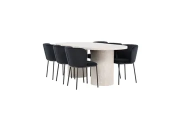 Spisegruppe Venture Home Spisegruppe Venture Home Narvik 100x200 cm beige med 6 stk Edina-stoler svart Beige - Møbler - Bord - Spisegruppe