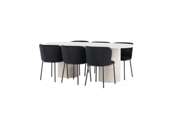 Spisegruppe Venture Home Spisegruppe Venture Home Narvik 100x200 cm beige med 6 stk Edina-stoler svart Beige - Møbler - Bord - Spisegruppe