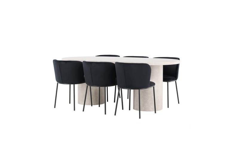 Spisegruppe Venture Home Spisegruppe Venture Home Narvik 100x200 cm beige med 6 stk Edina-stoler svart Beige - Møbler - Bord - Spisegruppe