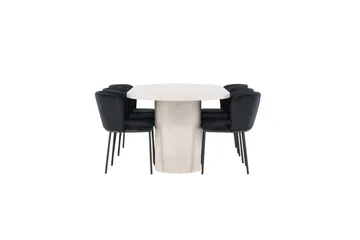 Spisegruppe Venture Home Spisegruppe Venture Home Narvik 100x200 cm beige med 6 stk Edina-stoler svart Beige - Møbler - Bord - Spisegruppe