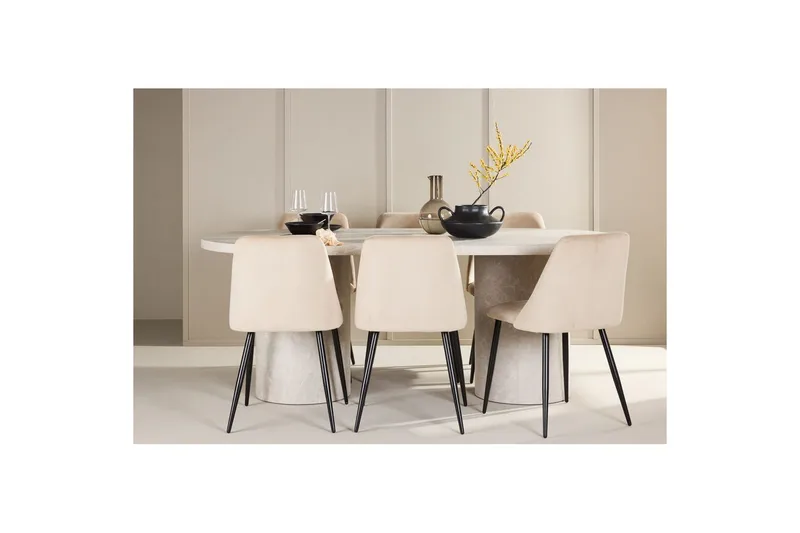 Spisegruppe Venture Home Spisegruppe Venture Home Narvik 100x200 cm beige med 6 stk. Night-stoler Beige - Møbler - Bord - Spisegruppe