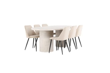 Spisegruppe Venture Home Spisegruppe Venture Home Narvik 100x200 cm beige med 6 stk. Night-stoler Beige - Møbler - Bord - Spisegruppe