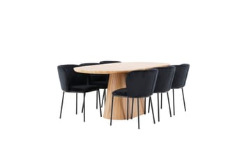 Spisegruppe Venture Home Spisegruppe Venture Home Stjärnö 200x90 cm natur med 6 stk. Edina-stoler svart Natur - Møbler - Bord - Spisegruppe