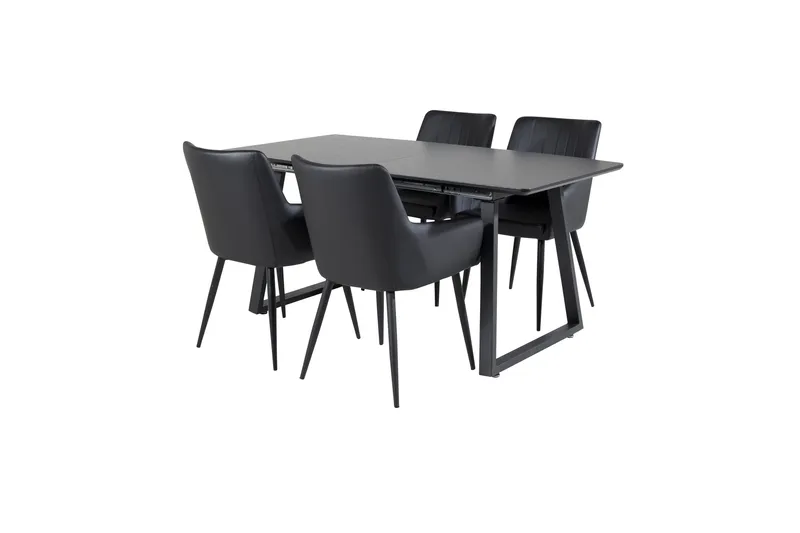 Spisegruppe Venture Home Zarzosa uttrekkbar spisegruppe 160 cm rektangulær med 4 Caspien-stoler Svart - Møbler - Bord - Spisegruppe