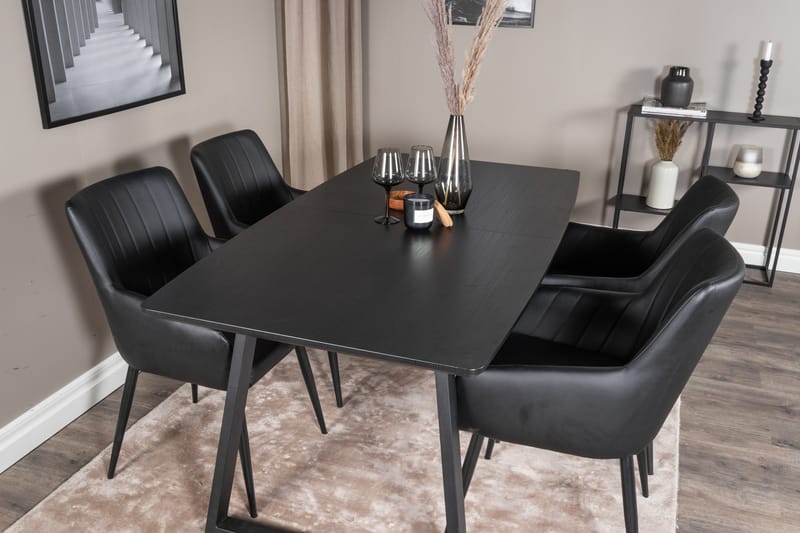 Spisegruppe Venture Home Zarzosa uttrekkbar spisegruppe 160 cm rektangulær med 4 Caspien-stoler Svart - Møbler - Bord - Spisegruppe