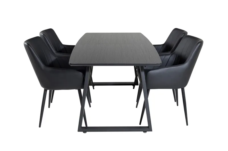 Spisegruppe Venture Home Zarzosa uttrekkbar spisegruppe 160 cm rektangulær med 4 Caspien-stoler Svart