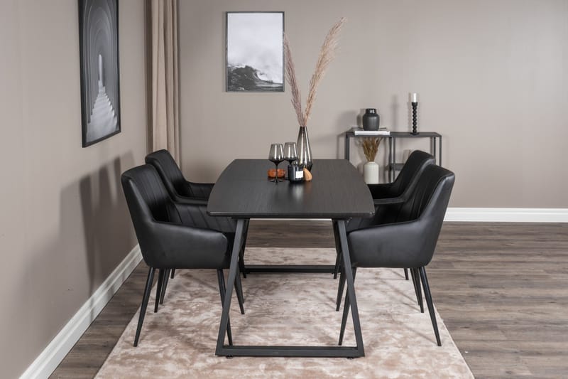 Spisegruppe Venture Home Zarzosa uttrekkbar spisegruppe 160 cm rektangulær med 4 Caspien-stoler Svart - Møbler - Bord - Spisegruppe