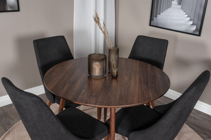 Spisegruppe Venture Home Plaza spisegruppe 100 cm rund med 4 Leone-stoler Svart/Natur - Møbler - Bord - Spisegruppe