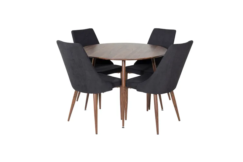 Spisegruppe Venture Home Plaza spisegruppe 100 cm rund med 4 Leone-stoler Svart/Natur