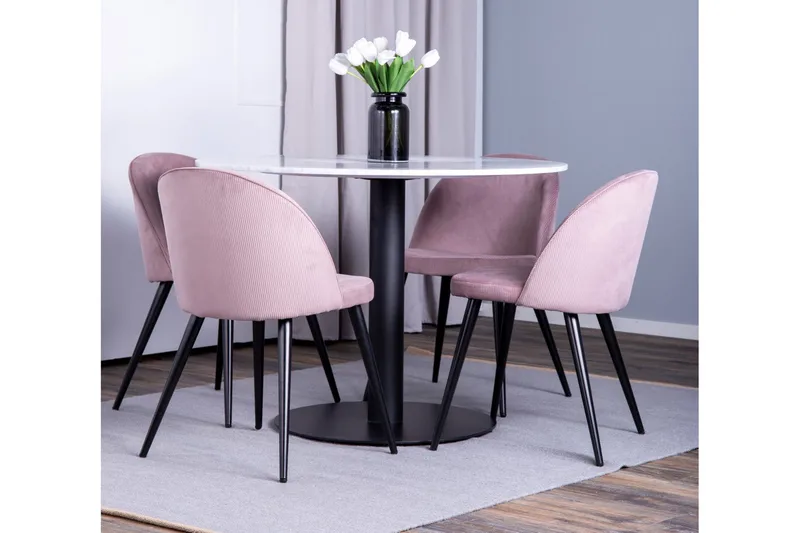 Admira spisebord med 4 Valeri Spisestoler - Rosa Cordfløyel - Møbler - Bord - Spisegruppe