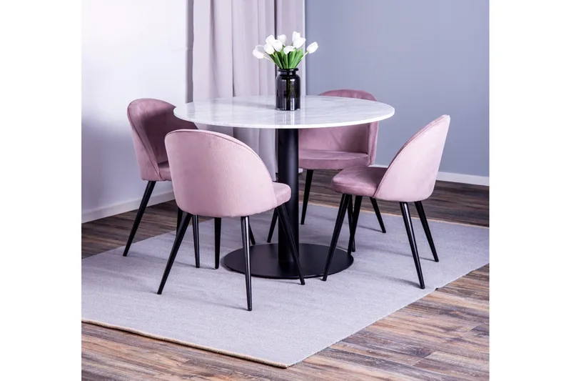 Admira spisebord med 4 Valeri Spisestoler - Rosa Cordfløyel - Møbler - Bord - Spisegruppe