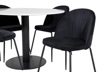 Admira Spisegruppe 106 cm Rund inkl. 4 Foyos Stoler - Marmor/Hvit/Svart - Møbler - Bord - Spisegruppe