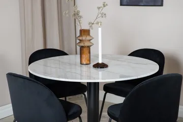 Admira Spisegruppe 106 cm Rund inkl. 4 Foyos Stoler - Marmor/Hvit/Svart - Møbler - Bord - Spisegruppe