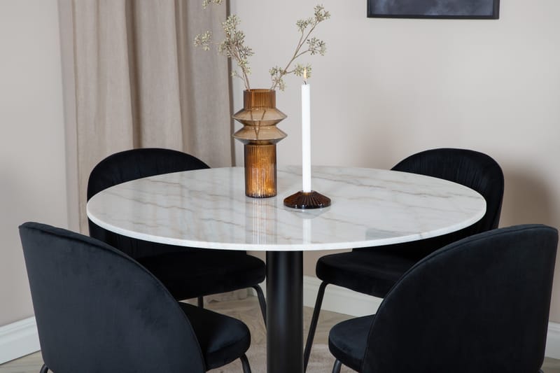Admira Spisegruppe 106 cm Rund inkl. 4 Foyos Stoler - Marmor/Hvit/Svart - Møbler - Bord - Spisegruppe