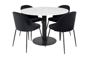 Admira Spisegruppe 106 cm Rund inkl. 4 Foyos Stoler - Marmor/Hvit/Svart - Møbler - Bord - Spisegruppe