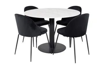 Admira Spisegruppe 106 cm Rund inkl. 4 Foyos Stoler - Marmor/Hvit/Svart - Møbler - Bord - Spisegruppe