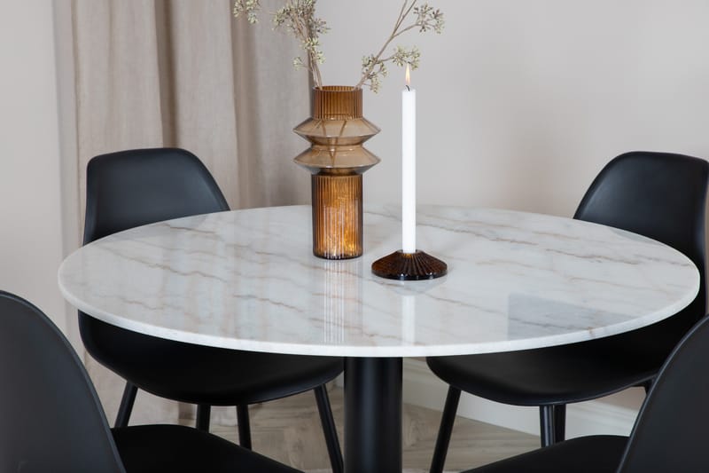 Admira Spisegruppe 106 cm Rund inkl. 4 Ypas Stoler - Marmor/Hvit/Svart - Møbler - Bord - Spisegruppe