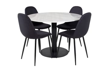 Admira Spisegruppe 106 cm Rund inkl. 4 Ypas Stoler - Marmor/Hvit/Svart - Møbler - Bord - Spisegruppe