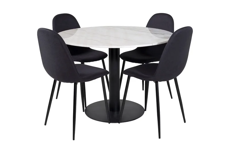 Admira Spisegruppe 106 cm Rund inkl. 4 Ypas Stoler, Marmor/Hvit/Svart