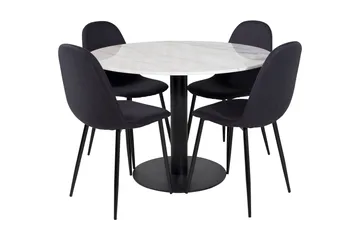 Admira Spisegruppe 106 cm Rund inkl. 4 Ypas Stoler - Marmor/Hvit/Svart - Møbler - Bord - Spisegruppe