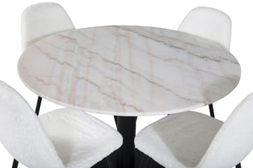 Admira Spisegruppe 106 cm Rund inkl. 4 Ypas Stoler - Marmor/Hvit/Svart - Møbler - Bord - Spisegruppe