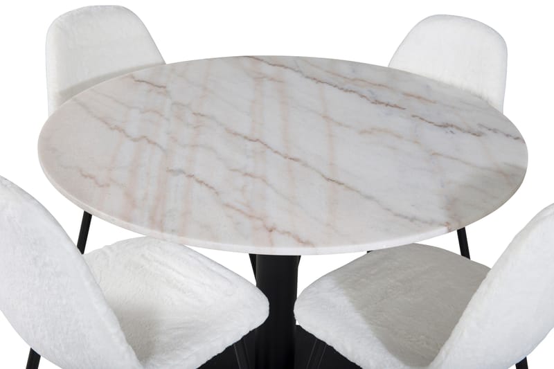 Admira Spisegruppe 106 cm Rund inkl. 4 Ypas Stoler - Marmor/Hvit/Svart - Møbler - Bord - Spisegruppe
