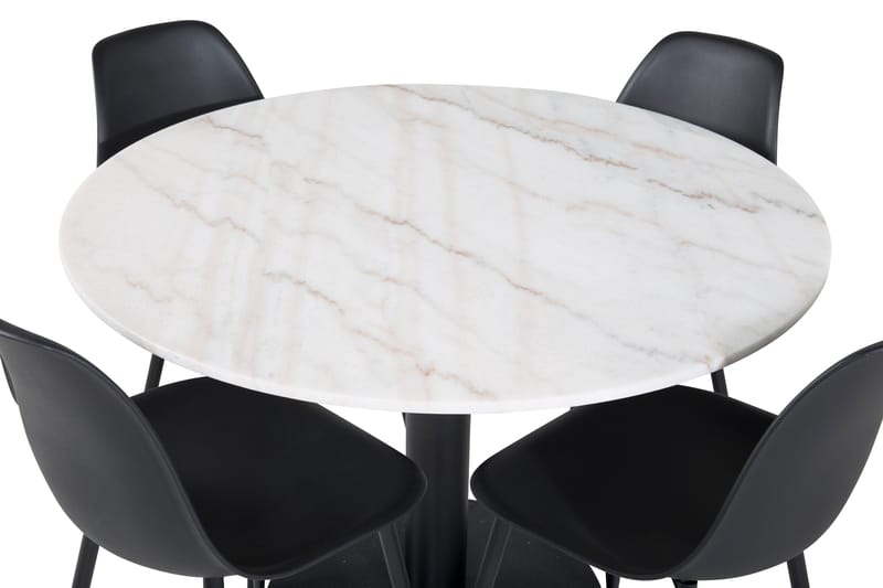 Admira Spisegruppe 106 cm Rund inkl. 4 Ypas Stoler - Marmor/Hvit/Svart - Møbler - Bord - Spisegruppe
