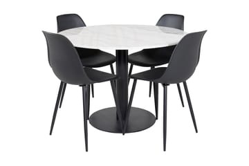Admira Spisegruppe 106 cm Rund inkl. 4 Ypas Stoler - Marmor/Hvit/Svart - Møbler - Bord - Spisegruppe